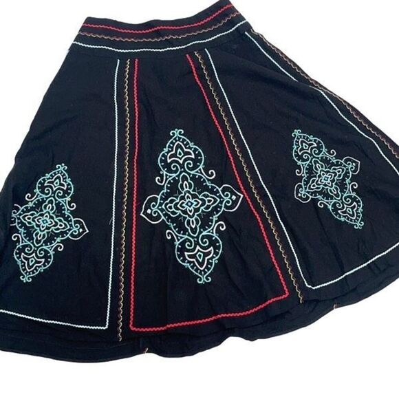Saint Tropez West Womens Embroidered Lined Linen Blend Flare Skirt Black‎ Size 8 - Picture 1 of 10